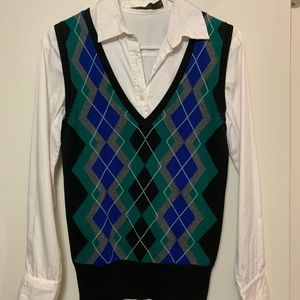 The Limited White Blouse w Argyle Sweater